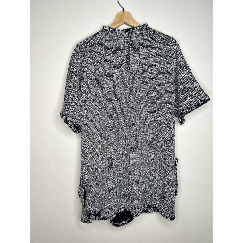 St. John Navy Fringe Hem Short Sleeve Knit Sweater Cardigan S - Picture 10 of 13